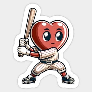 Valentine's Day Heart Baseball Player Hitter Batter Sticker